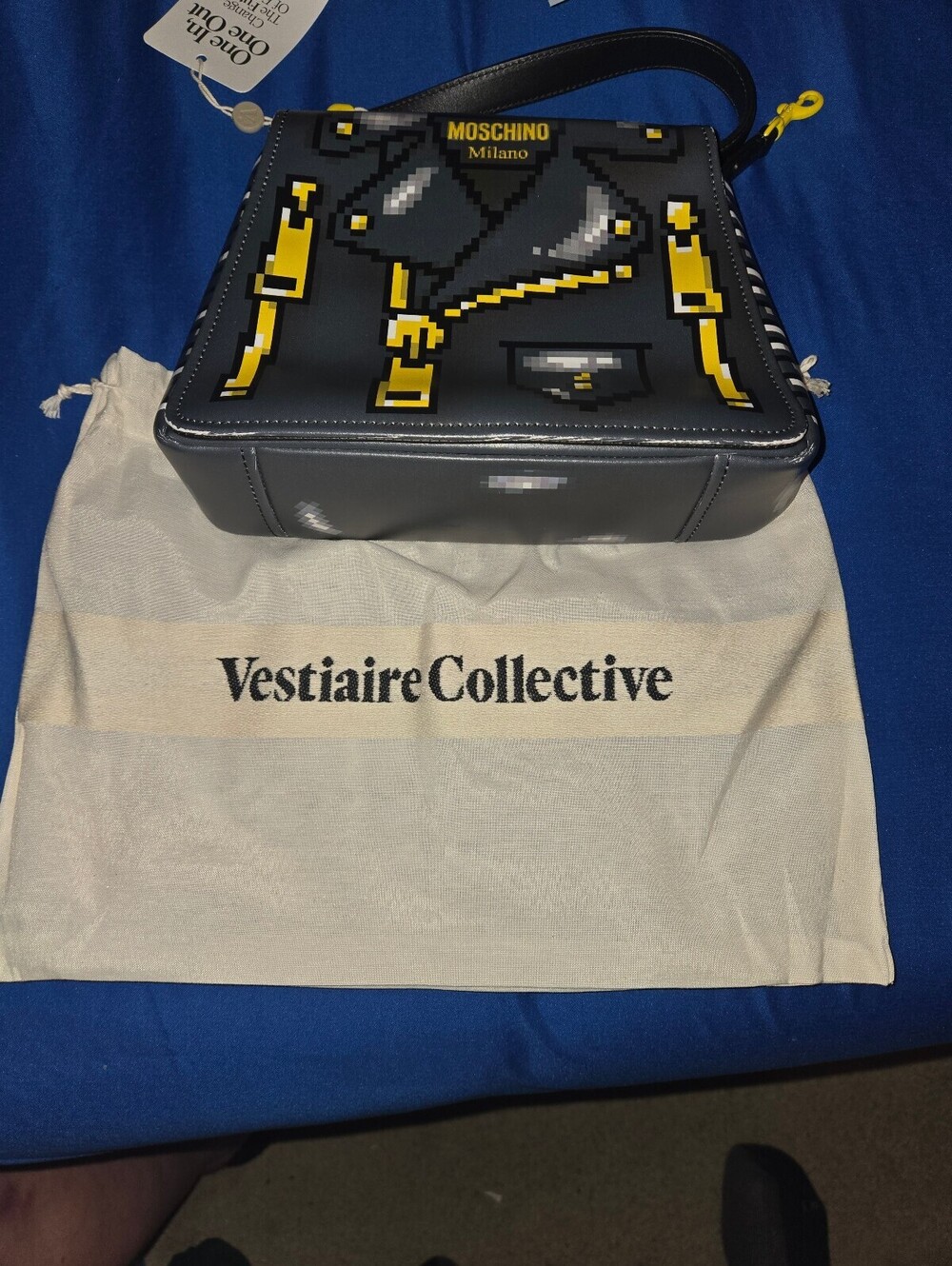 Moschino Milano Pixelated Leather Crossbody Bag Yellow Accents authentication